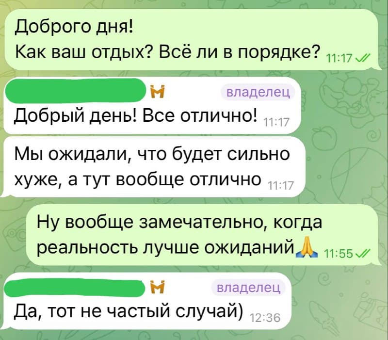 Фрагмент опубликованной переписки с клиентом: пляжный Китай